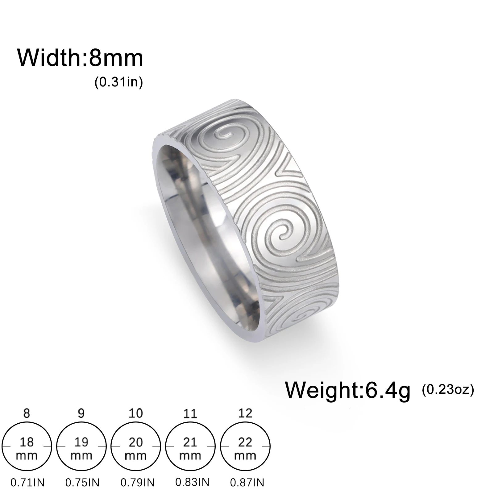 Swirl Engraved Stainless Steel Ring for Men Women 7 Swirl Engraved Stainless Steel Ring for Men Women - Image 7