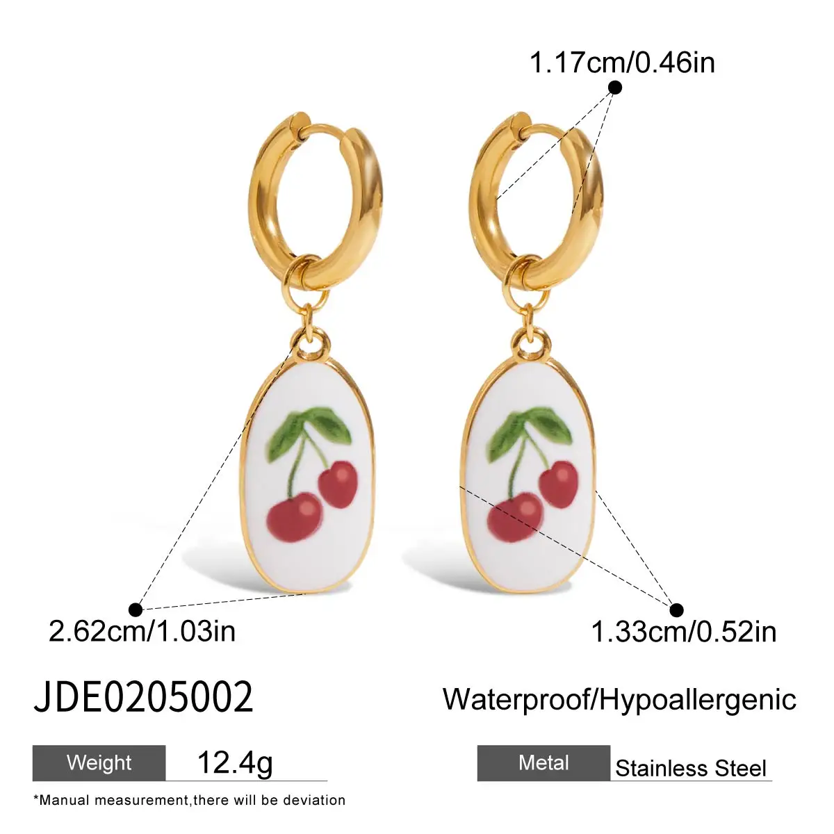 Stainless Steel Cherry Hoop Earrings JDE0205002 7 Stainless Steel Cherry Hoop Earrings JDE0205002 - Image 7