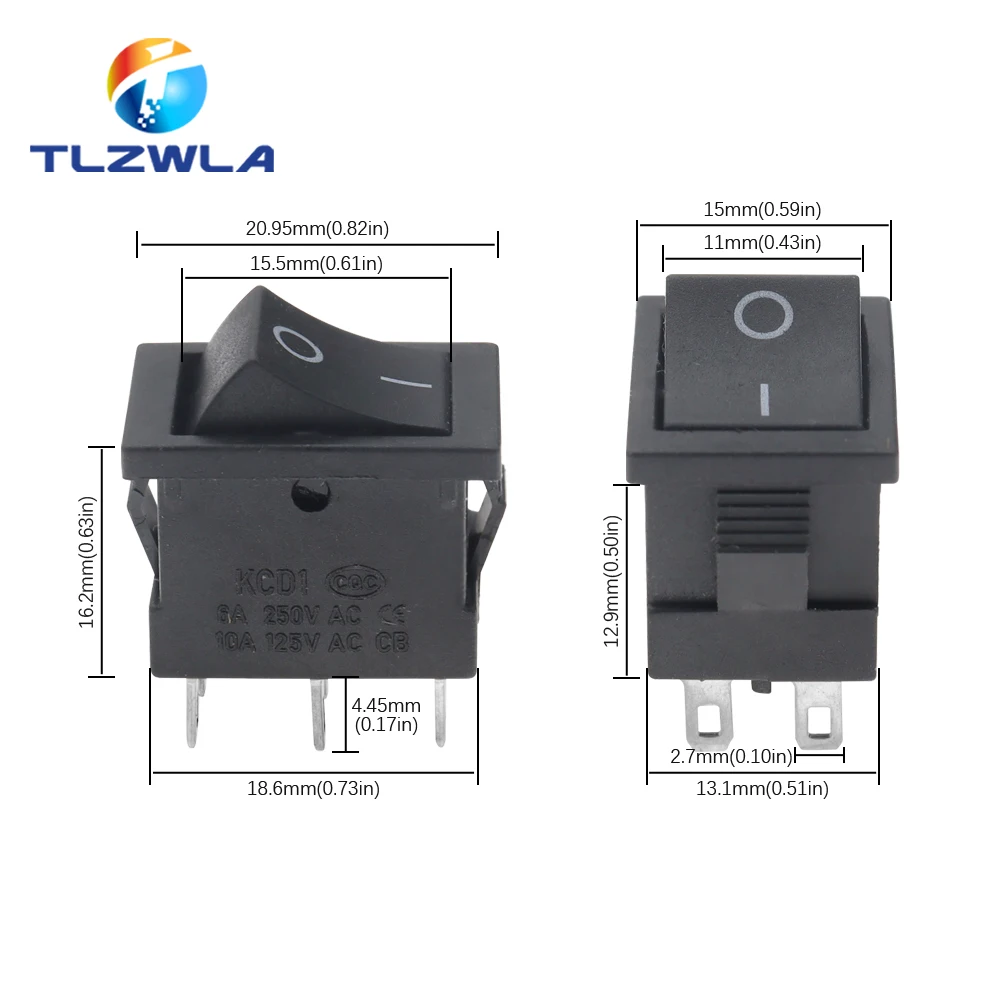 Black 21x15mm Rocker Switch with 6 Pins 6 Black 21x15mm Rocker Switch with 6 Pins - Image 6