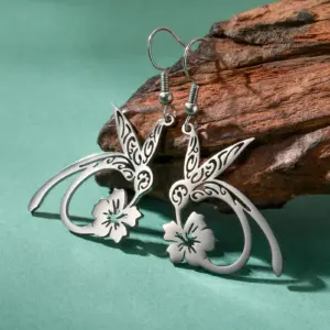 Stainless Steel Hummingbird & Flower Earrings 11 S4436bbb81bfb48fab7f27b7c0c7fff5cJ