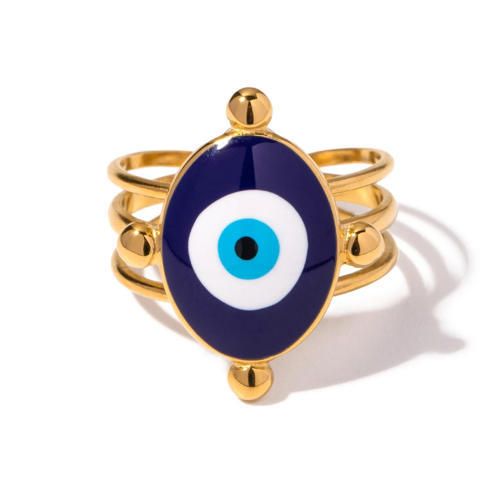 Stainless Steel Evil Eye Ring with Gold PVD 10 Stainless Steel Evil Eye Ring with Gold PVD - Image 10