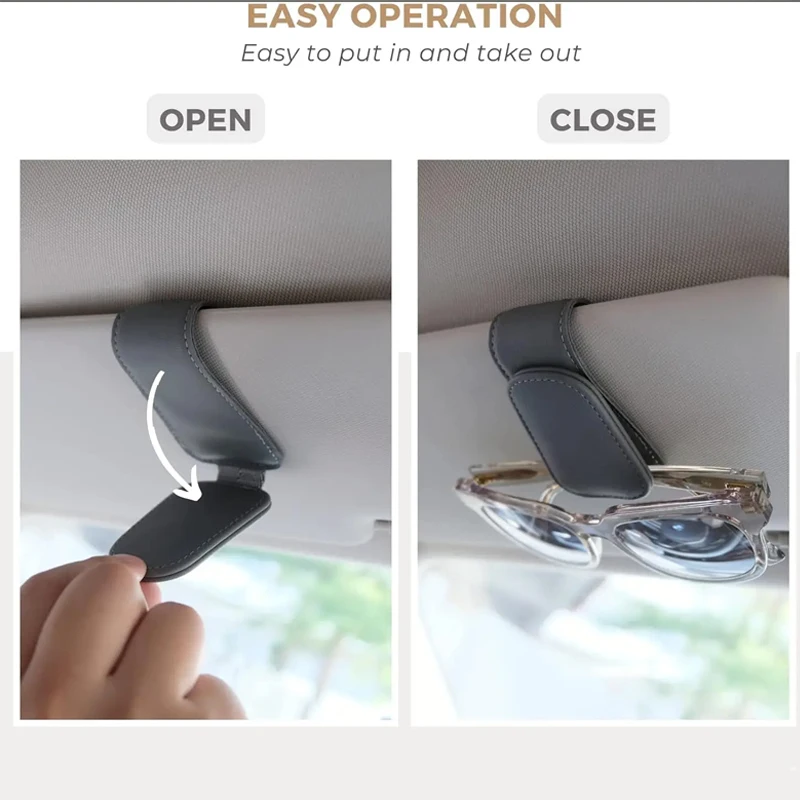 Black Cowhide Car Glasses Clip with Magnetic Flip 6 Black Cowhide Car Glasses Clip with Magnetic Flip - Image 6