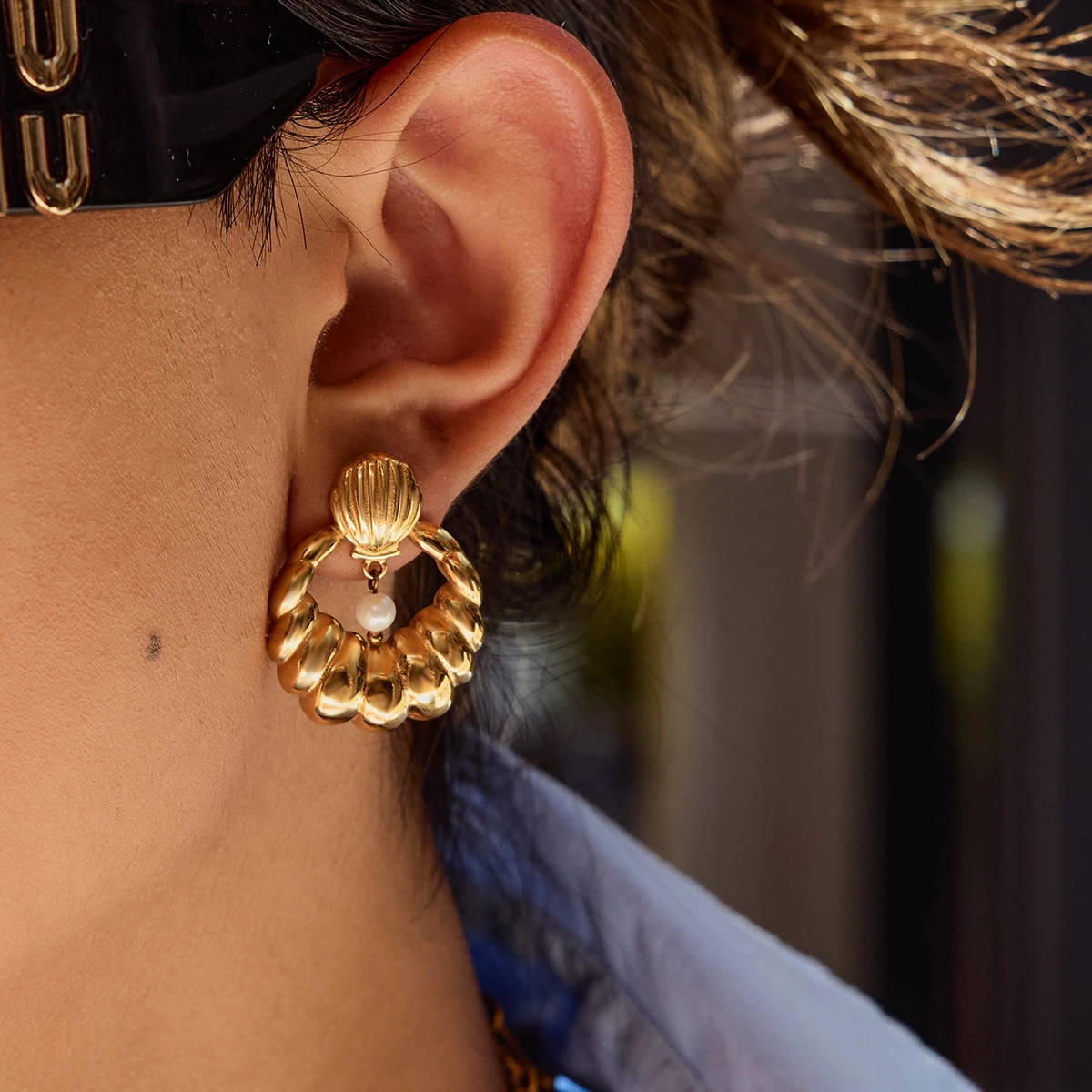 Gold Stainless Steel Shell Earrings 1 Gold Stainless Steel Shell Earrings