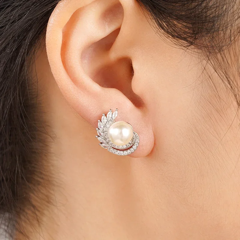 White Pearl Silver Stud Earrings 6 White Pearl Silver Stud Earrings - Image 6