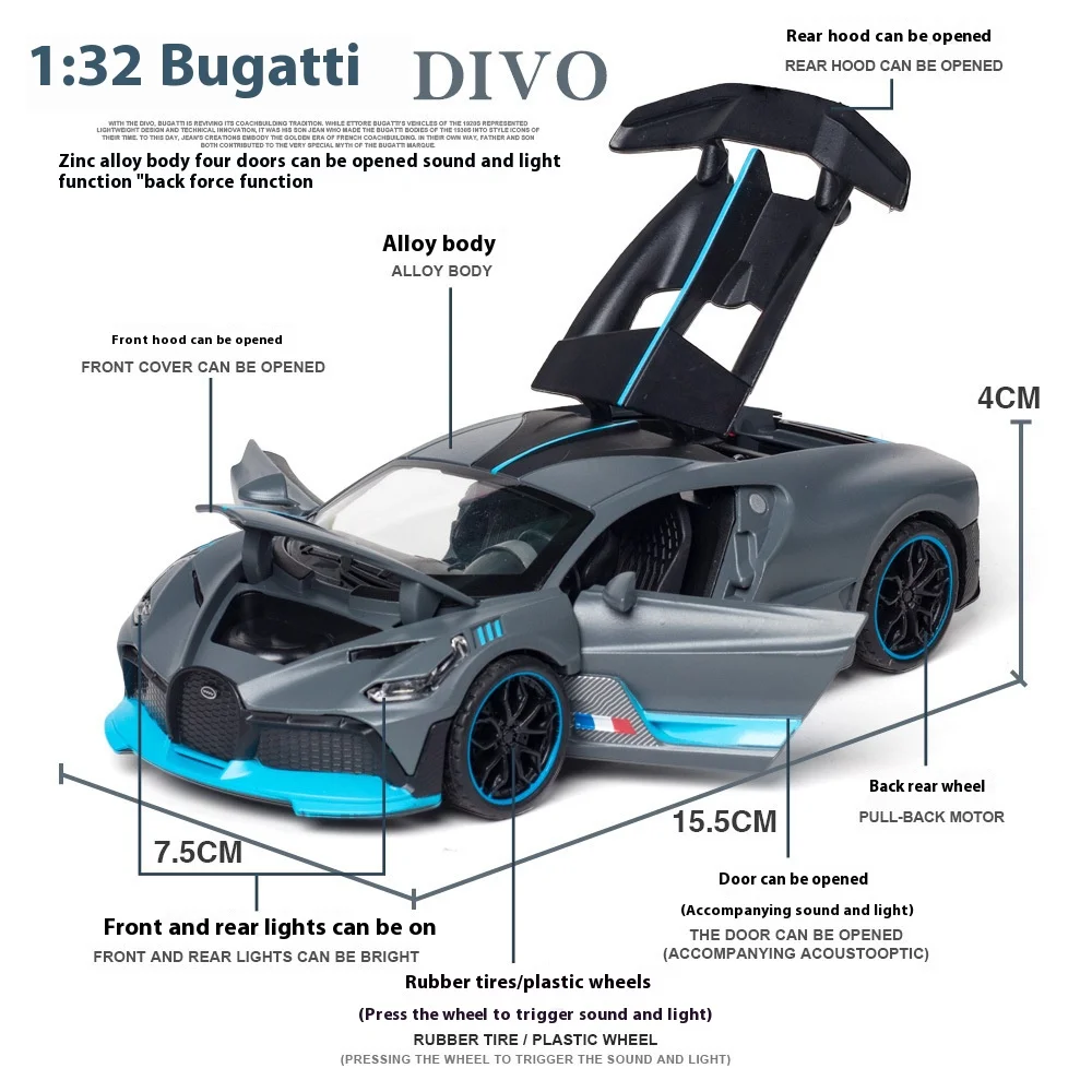 1:32 Bugatti Divo Diecast Model in Blue 3 1:32 Bugatti Divo Diecast Model in Blue - Image 3