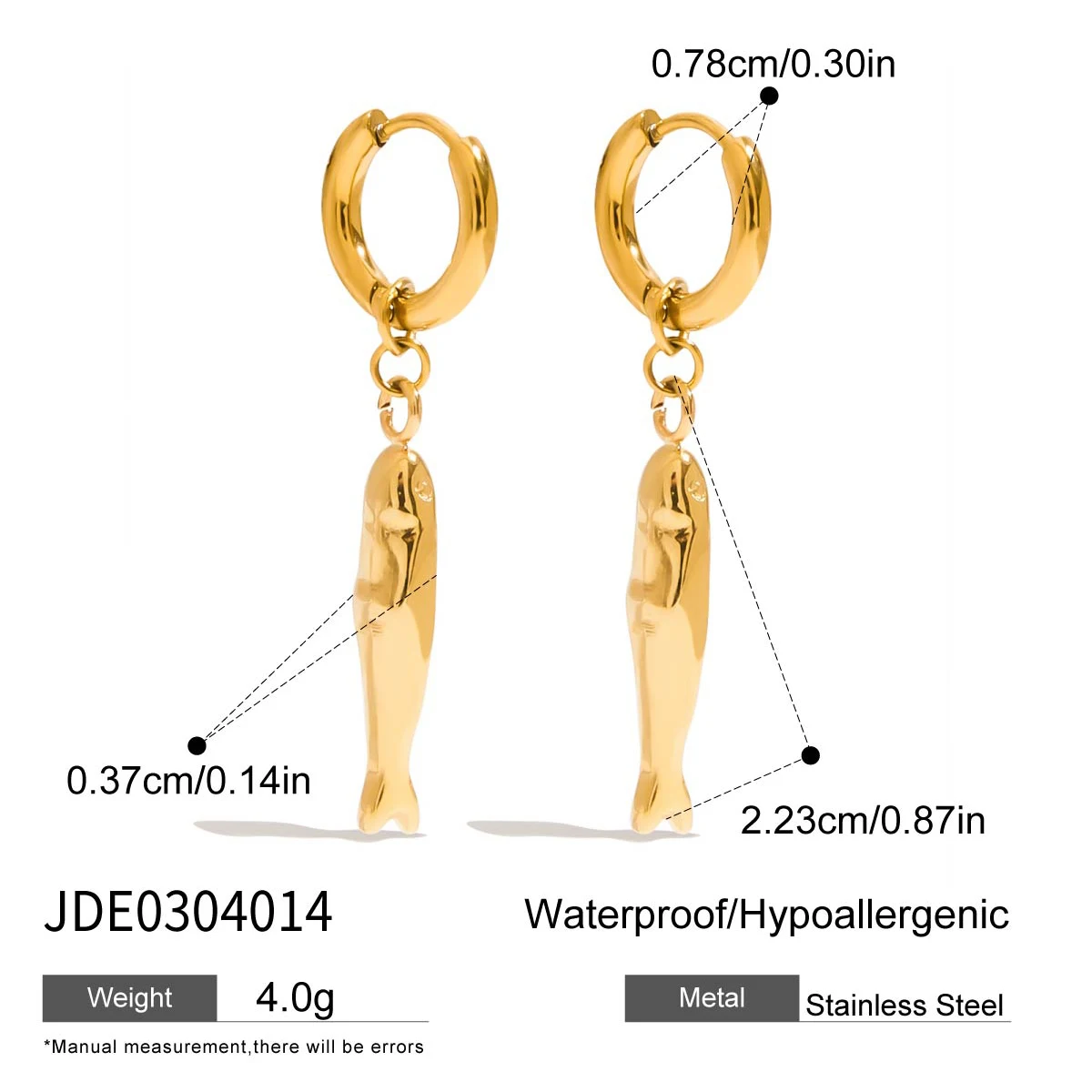 Stainless Steel Gold Fish Earrings Set 8 Stainless Steel Gold Fish Earrings Set - Image 8