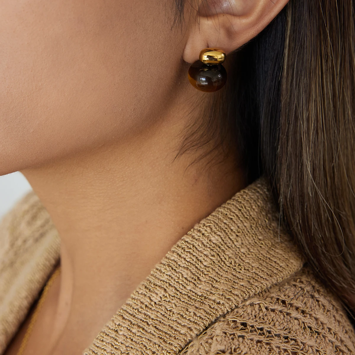 Gold-Tone Stainless Steel Geometric Earrings 3 Gold-Tone Stainless Steel Geometric Earrings - Image 3