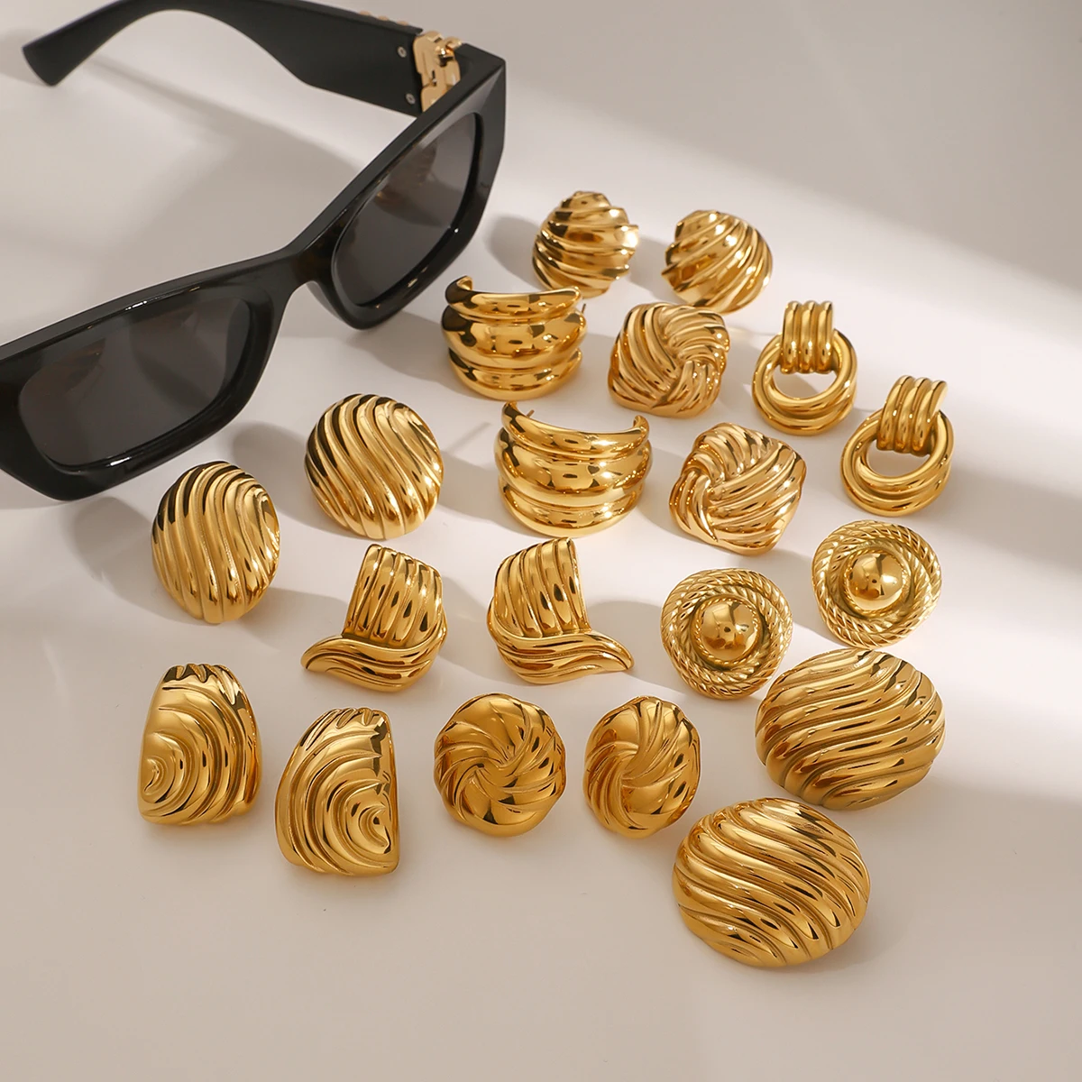 Gold-Toned Stainless Steel Earrings Collection 3 Gold-Toned Stainless Steel Earrings Collection - Image 3