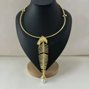 Fish Bone Pendant Necklace in Gold or Silver 12 S4642103b816f44889ee580de2d958eb6l