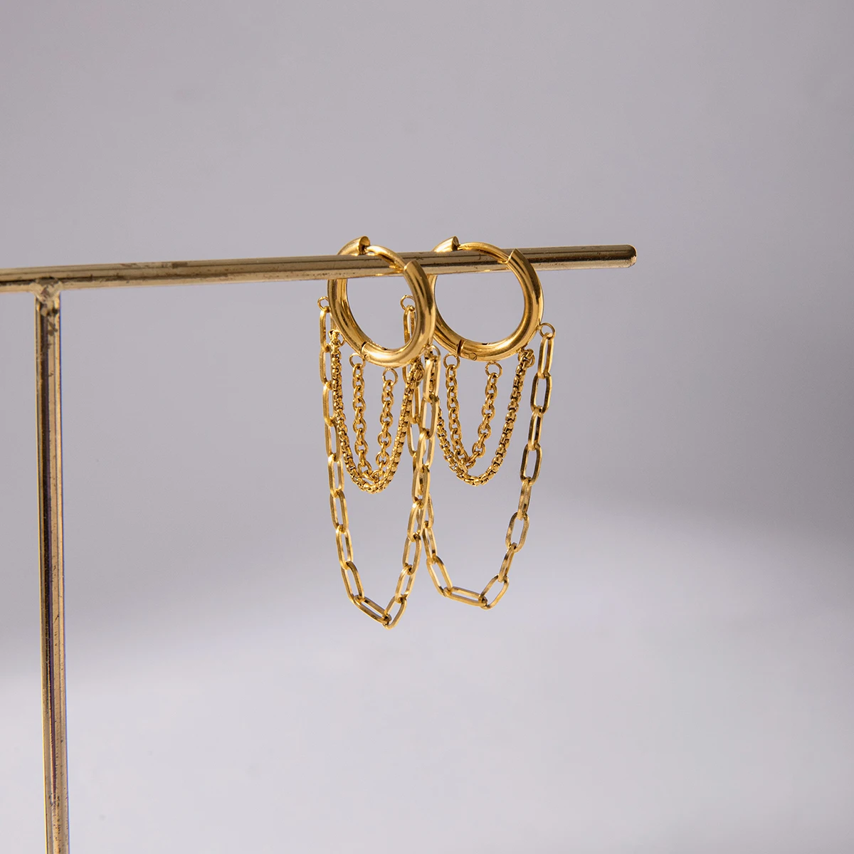 Stainless Steel Gold Finish Chain Earrings 6 Stainless Steel Gold Finish Chain Earrings - Image 6