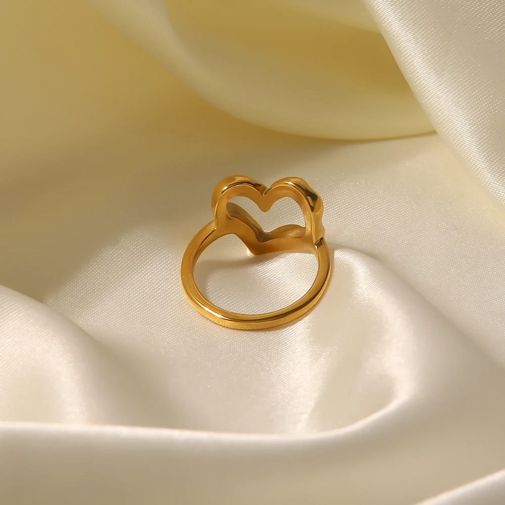 Gold-tone Stainless Steel Heart Ring for Women 2 Gold-tone Stainless Steel Heart Ring for Women - Image 2