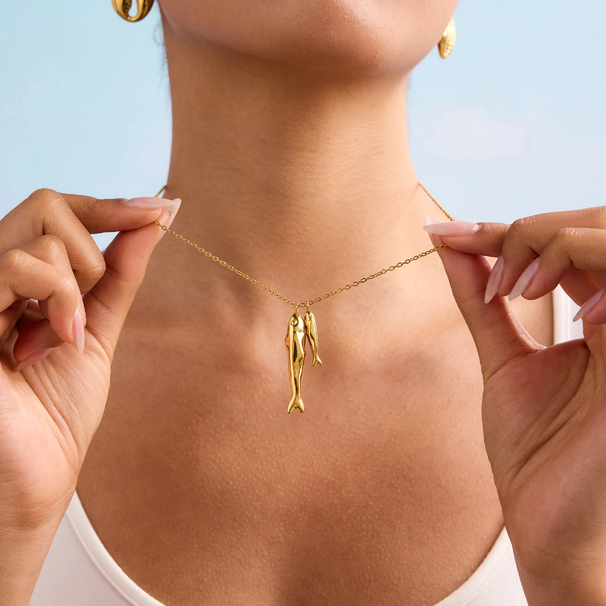 Gold Stainless Steel Pisces Pendant Necklace 2 Gold Stainless Steel Pisces Pendant Necklace - Image 2