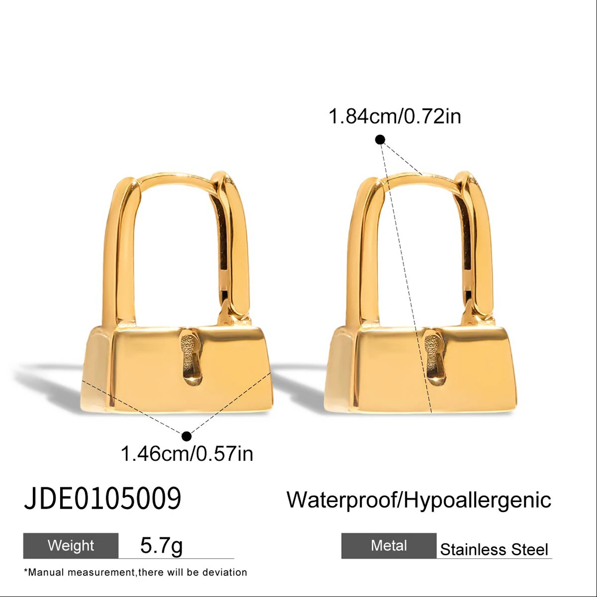 Stainless Steel Lock-Shaped Gold Hoop Earrings 7 Stainless Steel Lock-Shaped Gold Hoop Earrings - Image 7