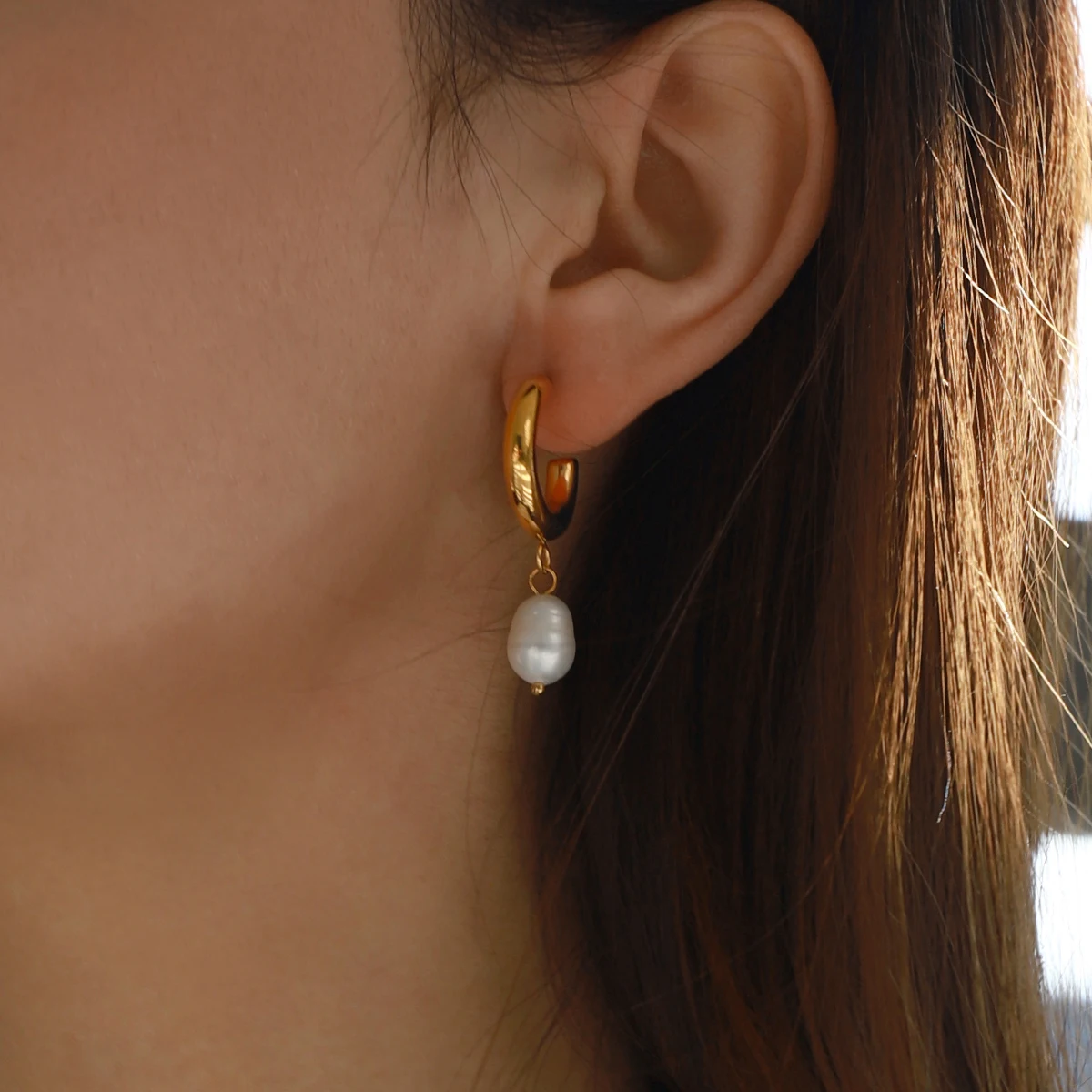 Stainless Steel Pearl Drop Earrings for Women 2 Stainless Steel Pearl Drop Earrings for Women - Image 2