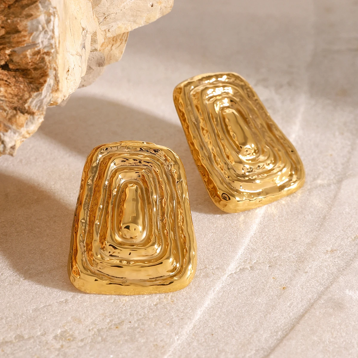 Gold-Tone Stainless Steel Geometric Earrings 3 Gold-Tone Stainless Steel Geometric Earrings - Image 3