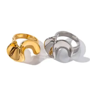 Stainless Steel Gold-Wave Adjustable Ring