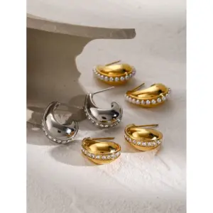 Stainless Steel Gold Earrings with Rhinestones 12 S47649a193148461d8285184bd2151d98g