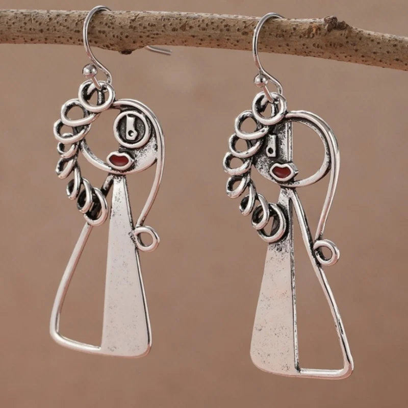 Vintage Silver Artistic Face Dangle Earrings 2 Vintage Silver Artistic Face Dangle Earrings - Image 2