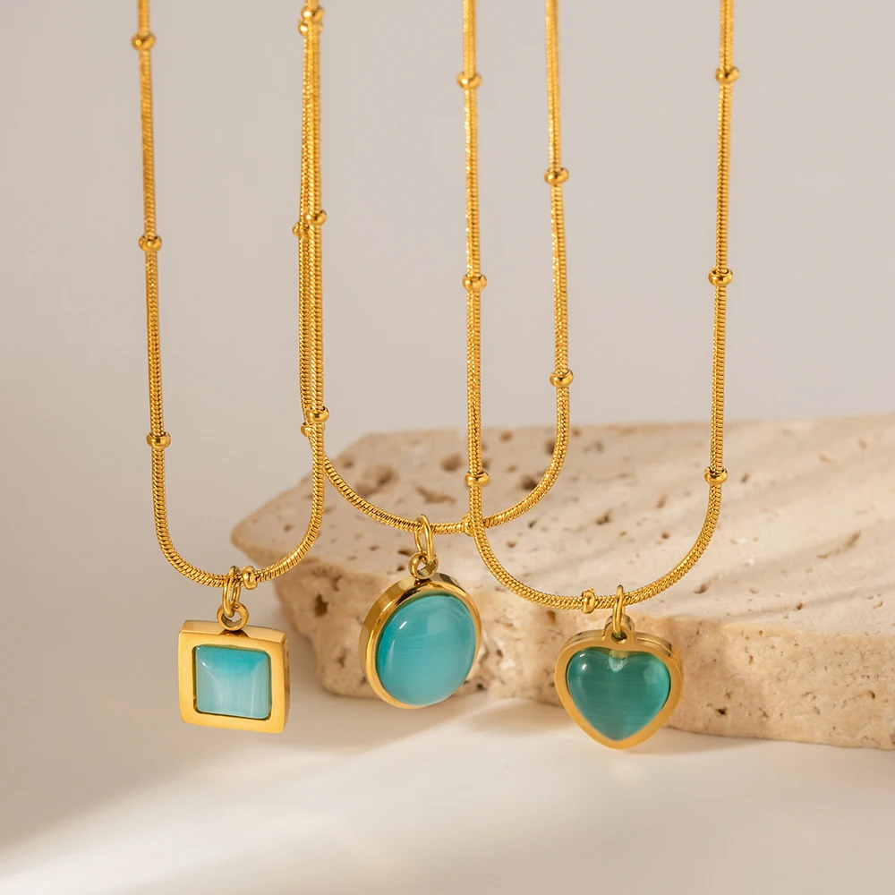 Gold-Tone Stainless Steel Turquoise Necklace 5 Gold-Tone Stainless Steel Turquoise Necklace - Image 5