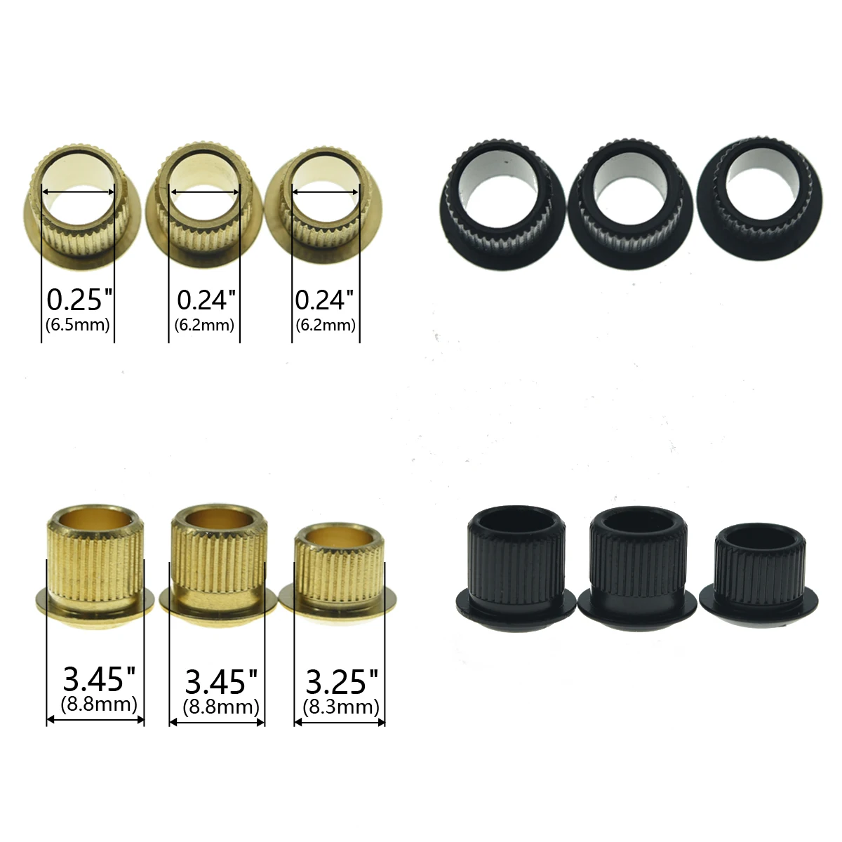 Vintage Brass Guitar Tuner Bushings Set 3 Vintage Brass Guitar Tuner Bushings Set - Image 3