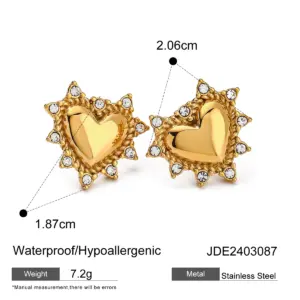 Gold Stainless Steel Heart Earrings JDE2403087 13 S47fd61cd5455452fb796e40c0c2fd676M