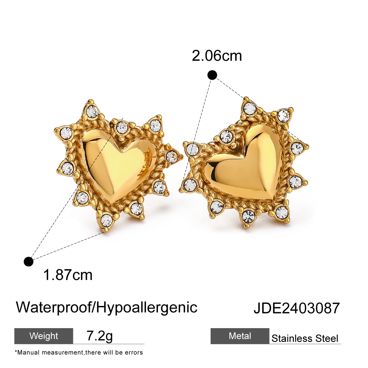 Gold Stainless Steel Heart Earrings JDE2403087 7 Gold Stainless Steel Heart Earrings JDE2403087 - Image 7