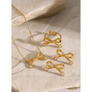 Stainless Steel Gold-Tone Bowknot Jewelry Set 9 S482d10e1d55641298c909004813c6cd08