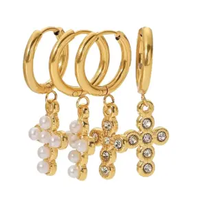 Stainless Steel Gold Hoop Earrings with Pendants