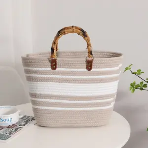 Cotton Woven Summer Handbag with Bamboo Handle 18 S487625d666594038b53238652befa480R