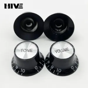 Aluminum Guitar Knob Caps Set in Black & Gold 13 S48929f769815429d9aed0bff187d3b4d5