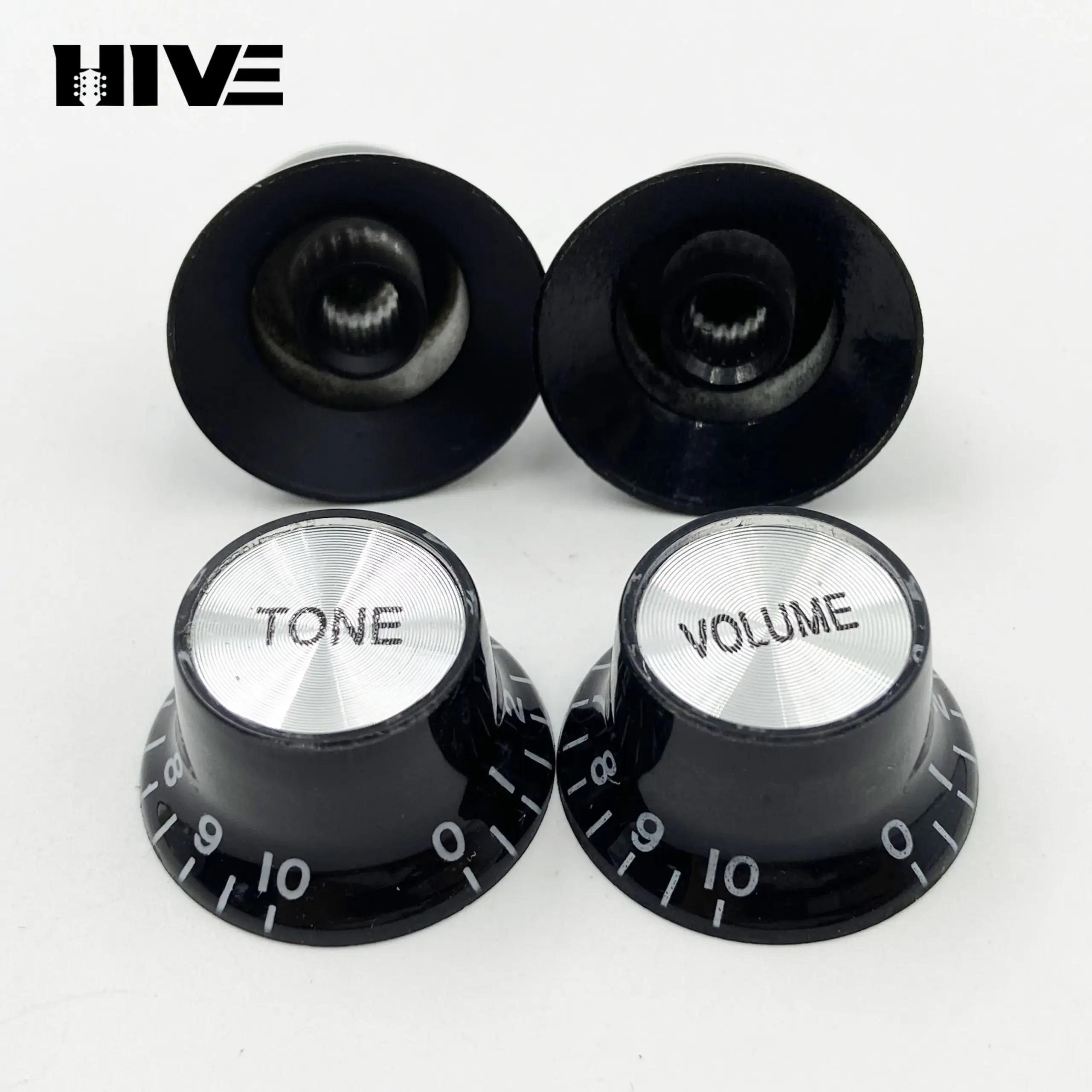 Aluminum Guitar Knob Caps Set in Black & Gold 6 Aluminum Guitar Knob Caps Set in Black & Gold - Image 6