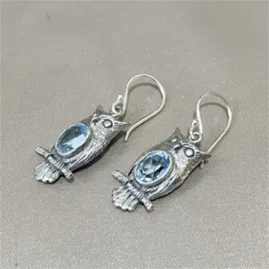 Vintage Owl Earrings with Sea Blue Stone 10 S48d09d242e014fb493e288321e3028f4k