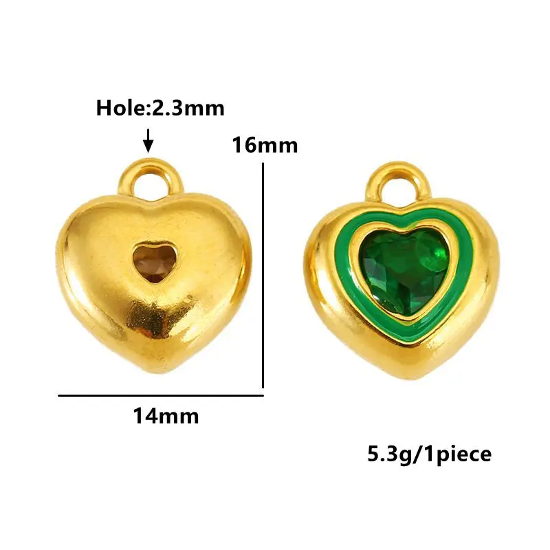 Colorful Stainless Steel Zircon Heart Charms Set 8 Colorful Stainless Steel Zircon Heart Charms Set - Image 8