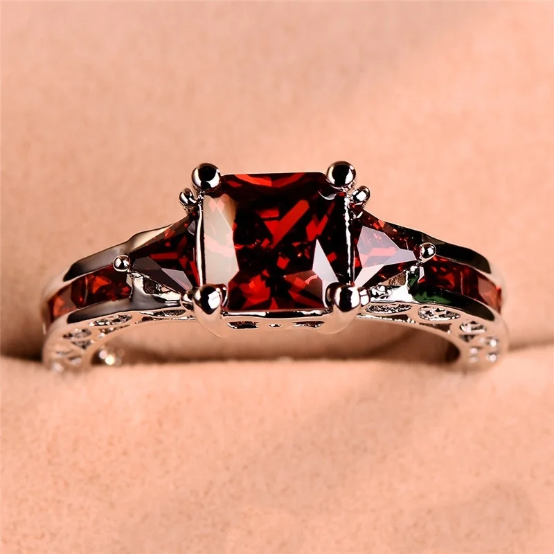 Red Square-Cut Zircon Cocktail Ring for Women 3 Red Square-Cut Zircon Cocktail Ring for Women - Image 3