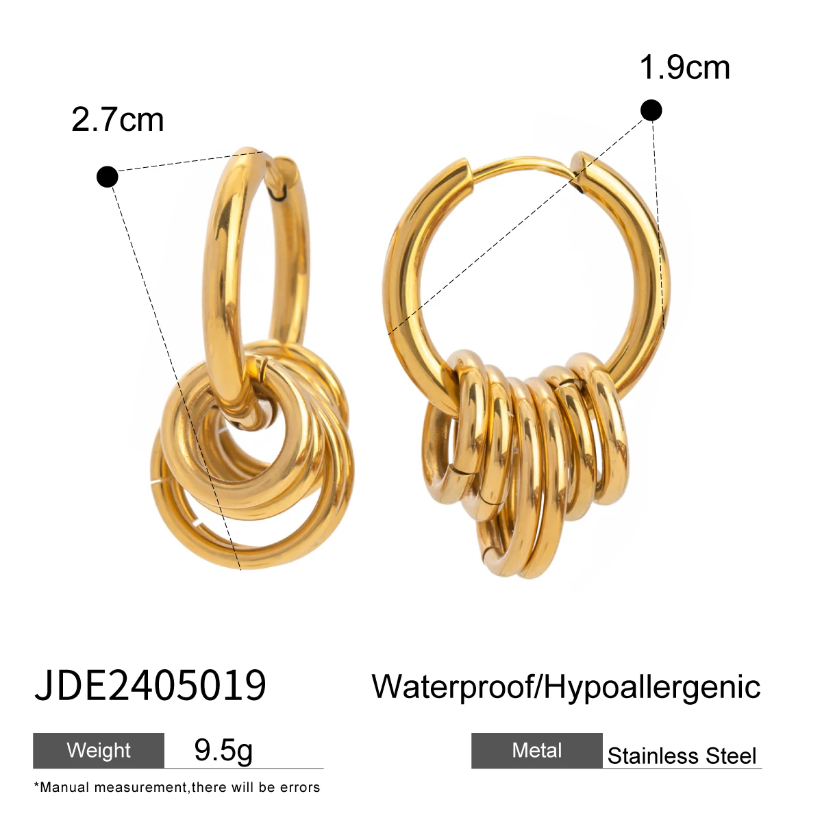 Stainless Steel Hoop Earrings with Layered Rings 8 Stainless Steel Hoop Earrings with Layered Rings - Image 8