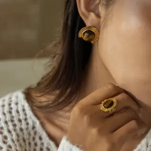 Vintage Stainless Steel Tiger Eye Ring for Women 10 S4916a6310ed54e2d8e49f6a99ad1d823L