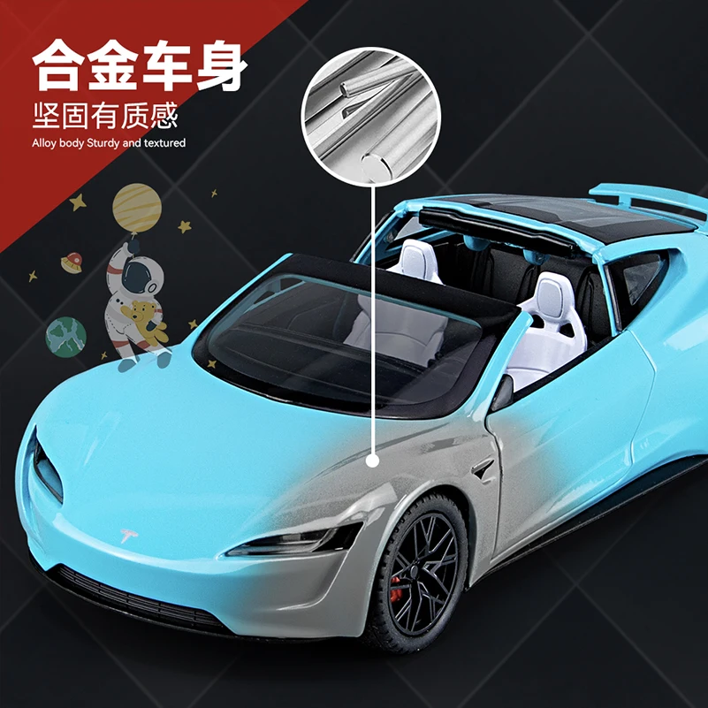 1:24 Blue Roadster Metal Model Car 2 1:24 Blue Roadster Metal Model Car - Image 2