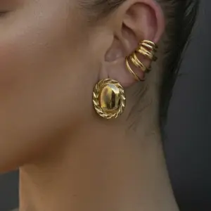 Gold-Tone Stainless Steel Earrings with Water Drop Pattern