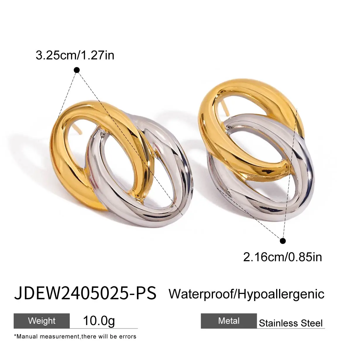 Minimalist Two-Tone Stainless Steel Oval Earrings 7 Minimalist Two-Tone Stainless Steel Oval Earrings - Image 7