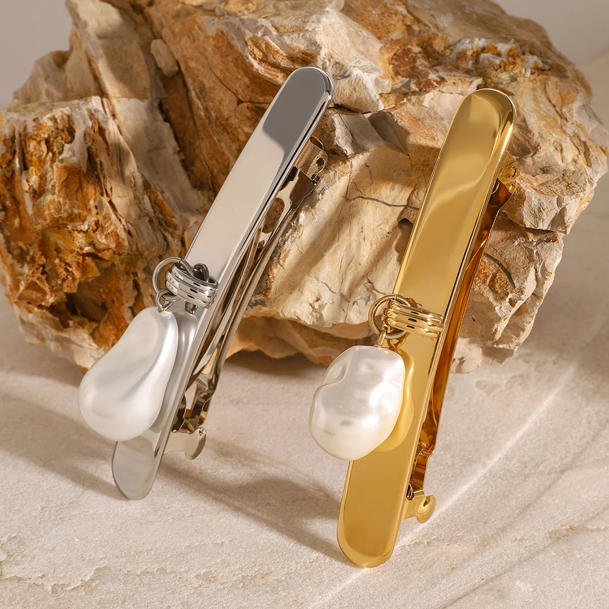 Stainless Steel Pearl Hair Clip for Women 3 Stainless Steel Pearl Hair Clip for Women - Image 3