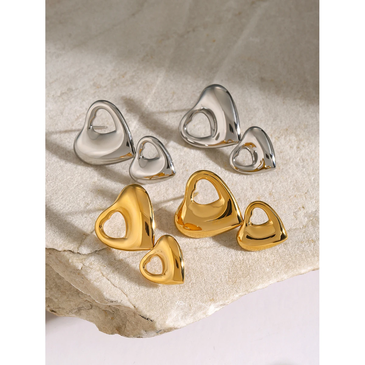 Gold Stainless Steel Earrings Set for Women 2 Gold Stainless Steel Earrings Set for Women - Image 2