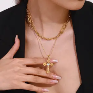 Elegant Stainless Steel Rose Cross Necklace Set 9 S4a74f37dc74341949d750ceecc39ff27B