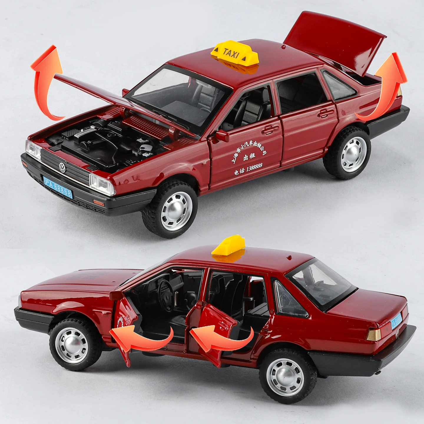 Red Volkswagen Santana Taxi diecast model 1:32 scale 4 Red Volkswagen Santana Taxi diecast model 1:32 scale - Image 4