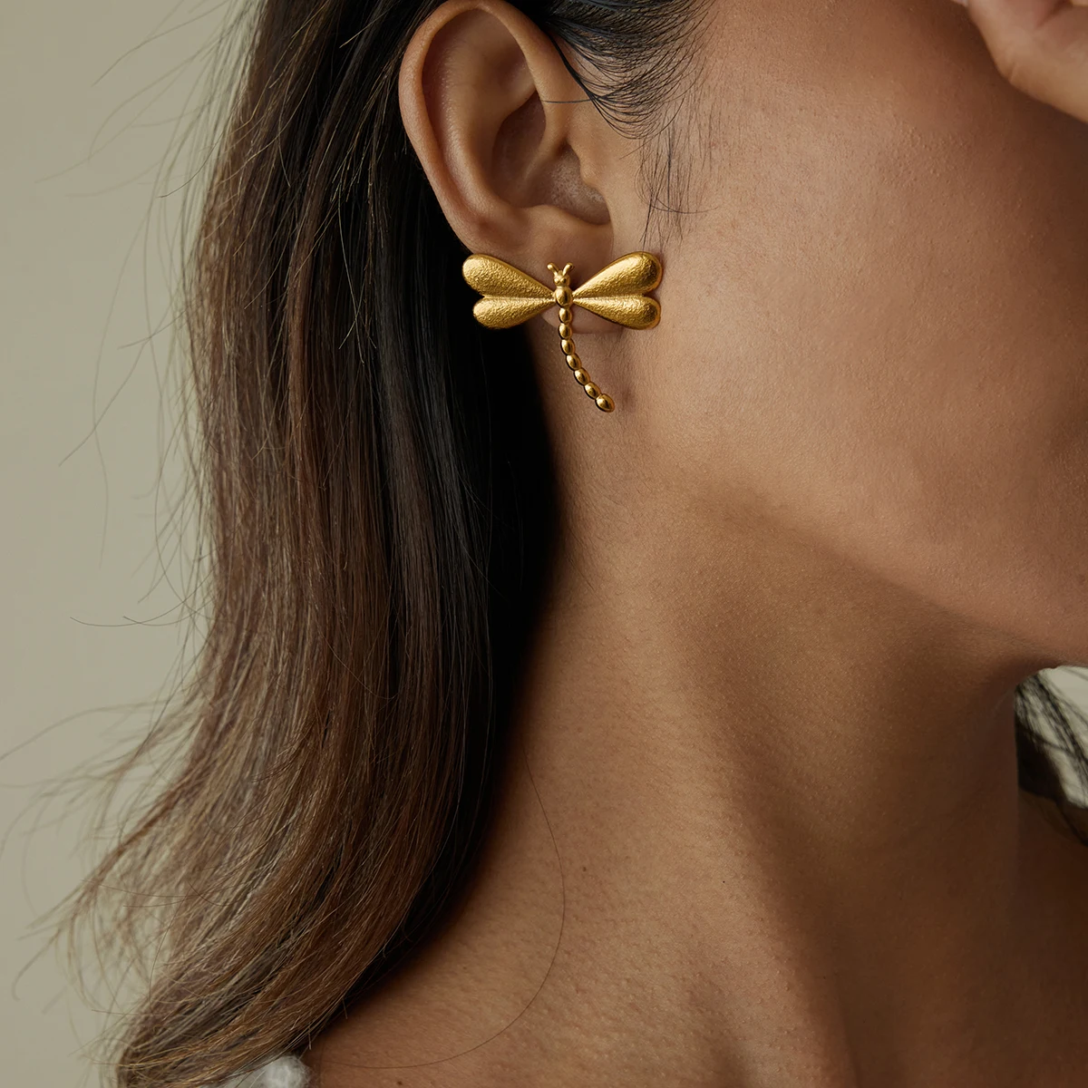 Stainless Steel Gold Dragonfly Earrings 3 Stainless Steel Gold Dragonfly Earrings - Image 3