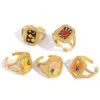 Vintage Stainless Steel Gold Rings Set with Colorful Motifs