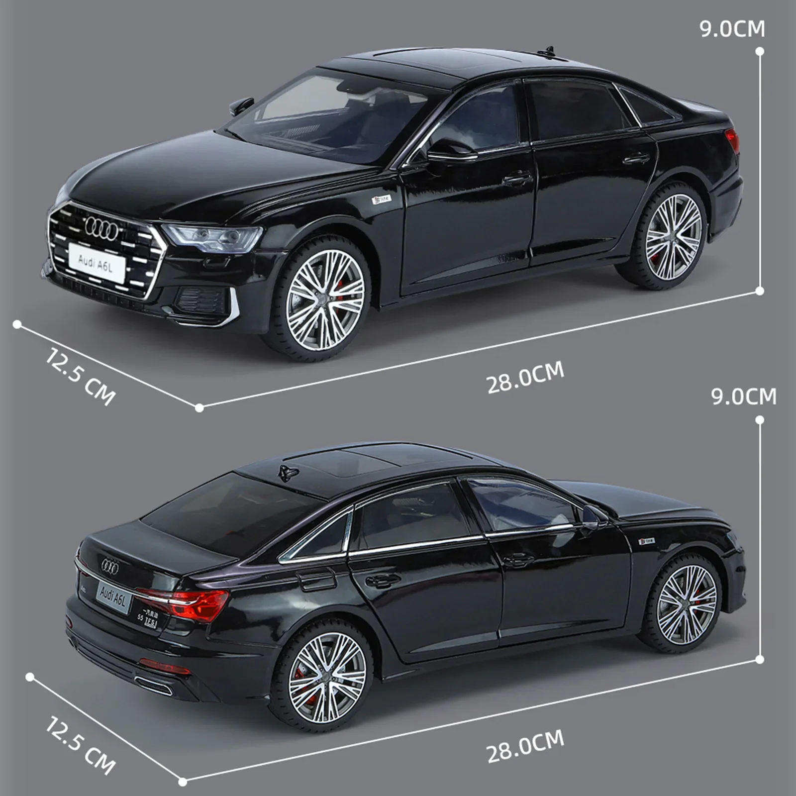 1/18 Black Audi A6 Diecast Model with Lights 4 1/18 Black Audi A6 Diecast Model with Lights - Image 4