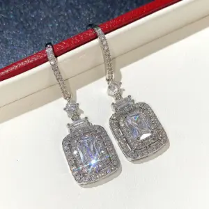 Silver Dangle Earrings with Cushion CZ Stone 7 S4ae6e91a684a4f52b1f2aeed439edfceJ
