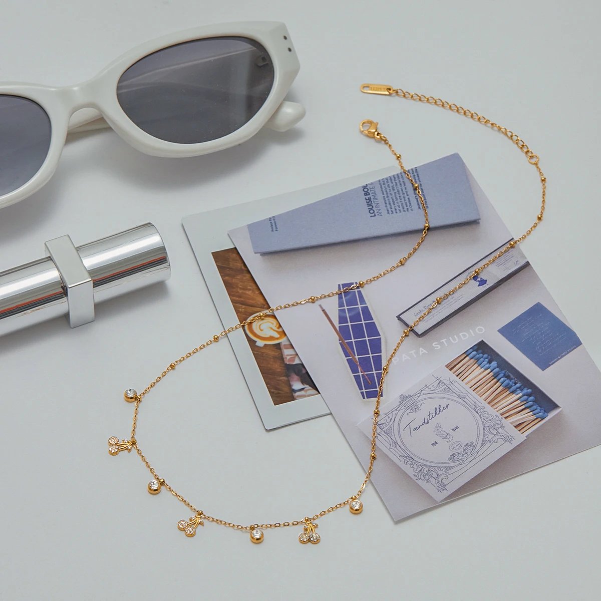 Stainless Steel Gold Finish Cherry Necklace 4 Stainless Steel Gold Finish Cherry Necklace - Image 4