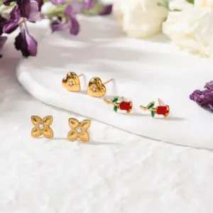 Romantic Stainless Steel Heart & Flower Earrings Set 11 S4be0bc5ce3a04295a5cb6dea1c1c4feap