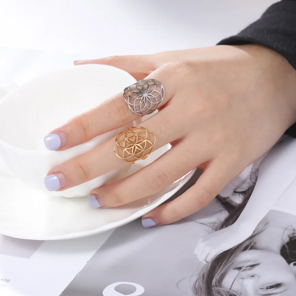 Sacred Geometry Flower of Life Ring in Gold 6 Sacred Geometry Flower of Life Ring in Gold - Image 6